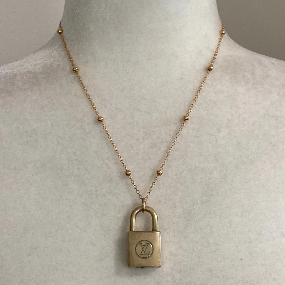 Louis Vuitton Lock Necklace Two Series #210 14K Gold Plated Chain
